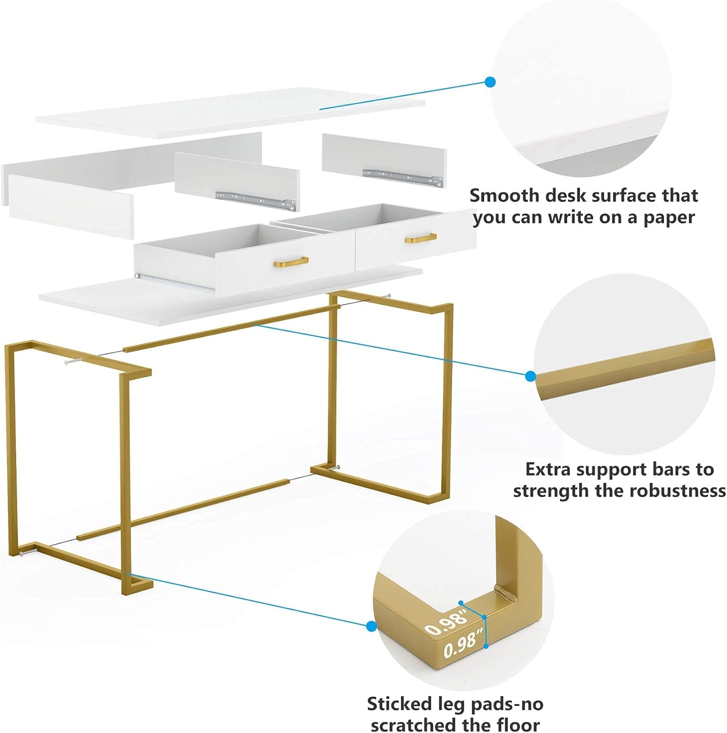 40" Computer Writing Desk with 2 Drawers